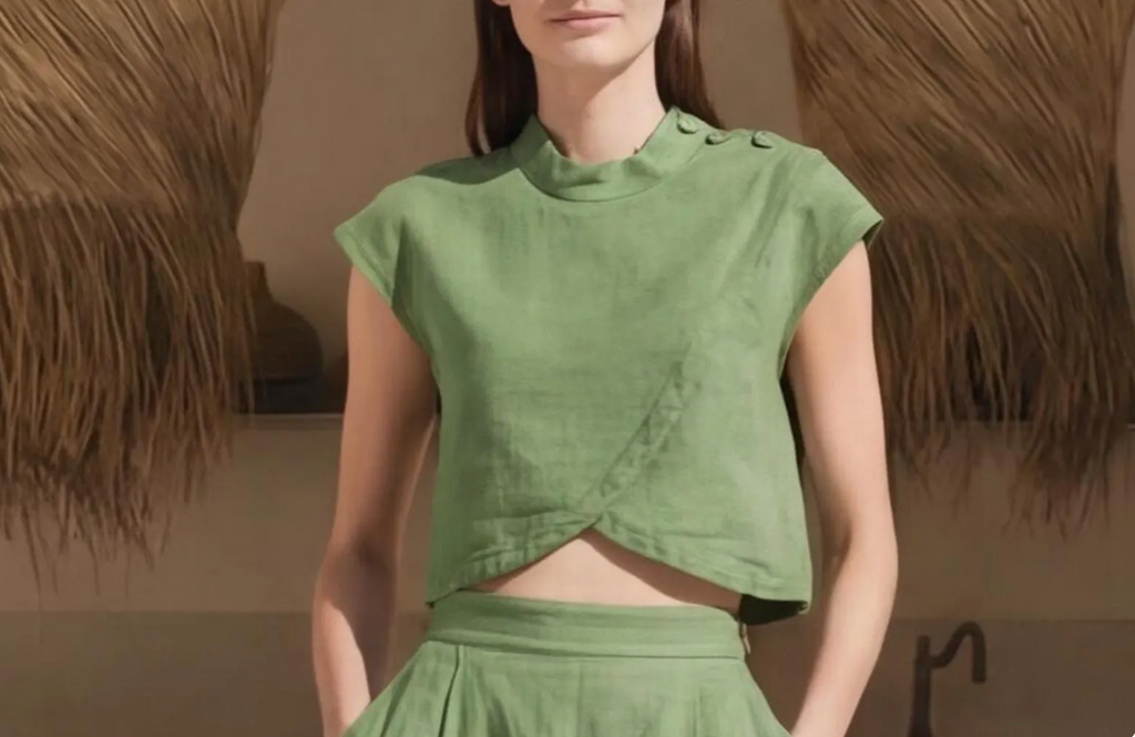 Linen Cap Sleeve Crop Top