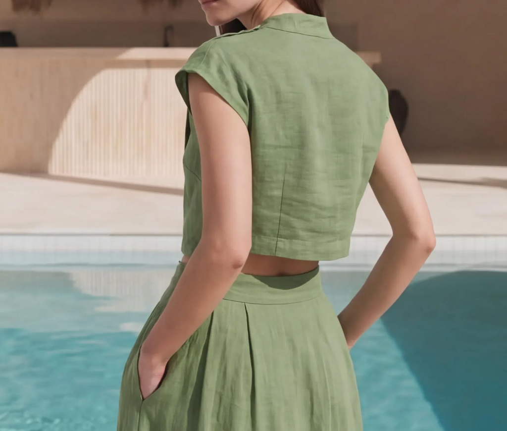 Linen Cap Sleeve Crop Top