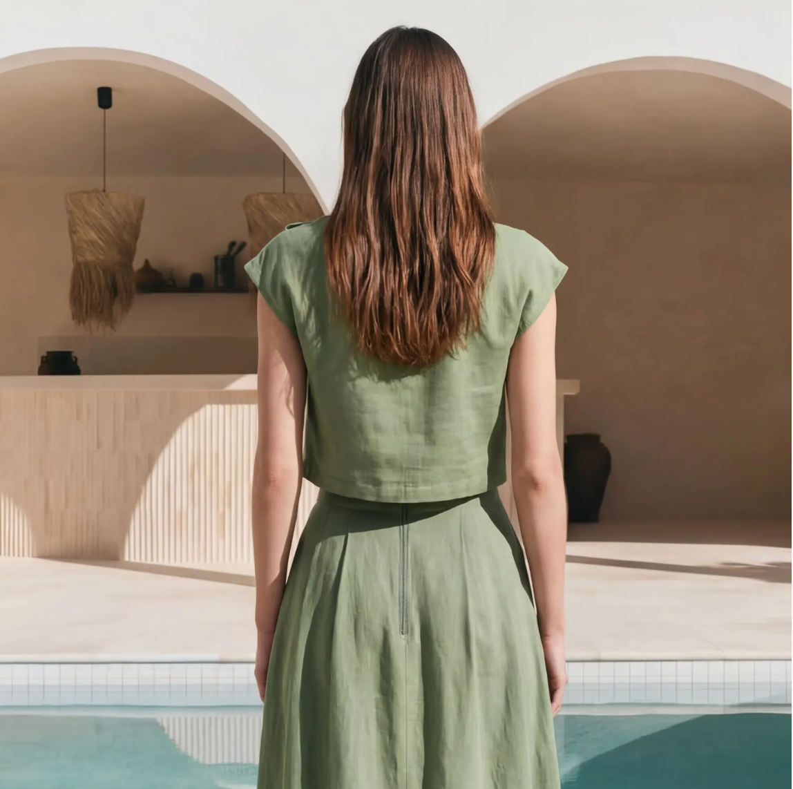 Linen Cap Sleeve Crop Top