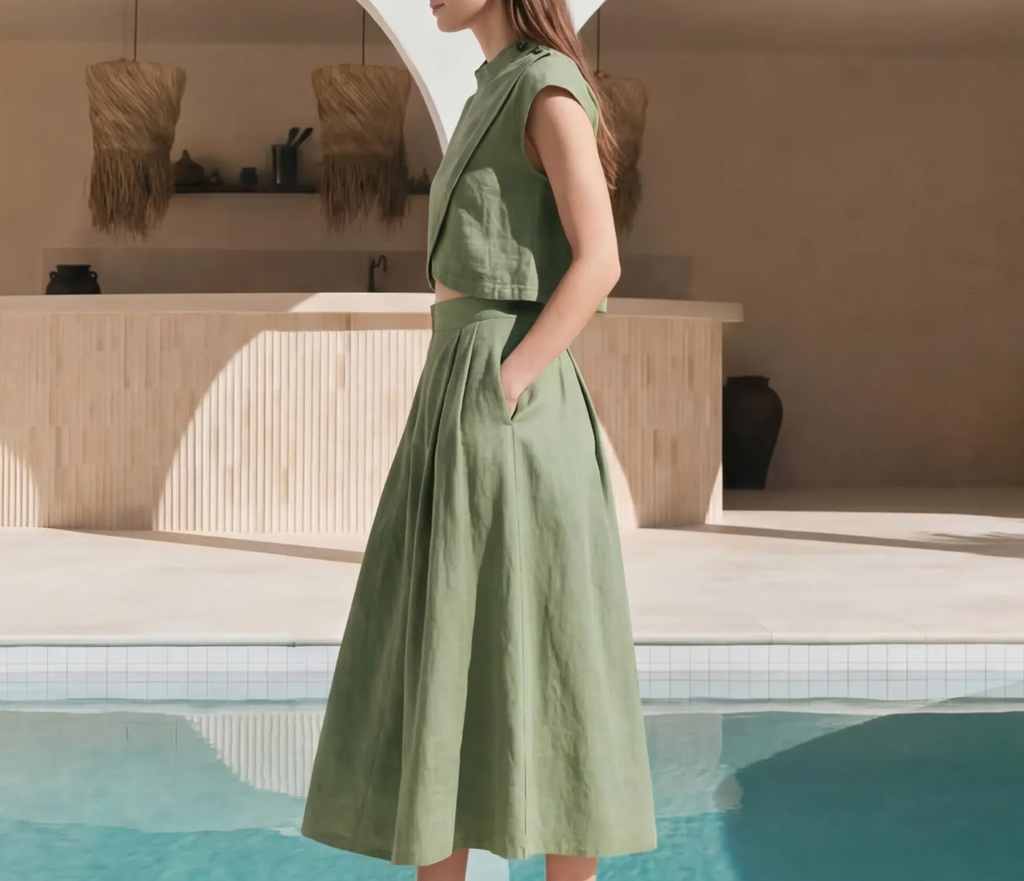 Linen Cap Sleeve Crop Top