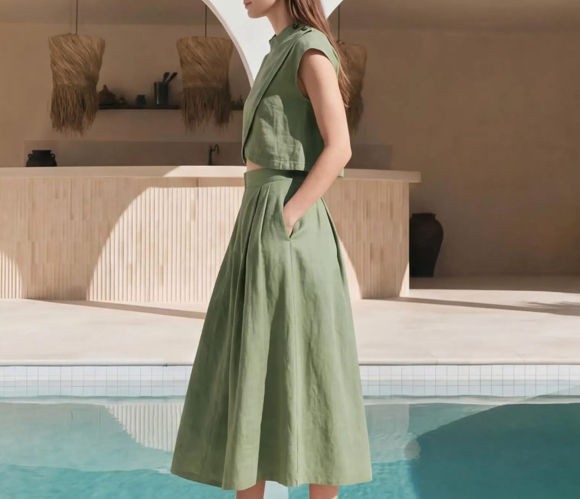 Linen Cap Sleeve Crop Top