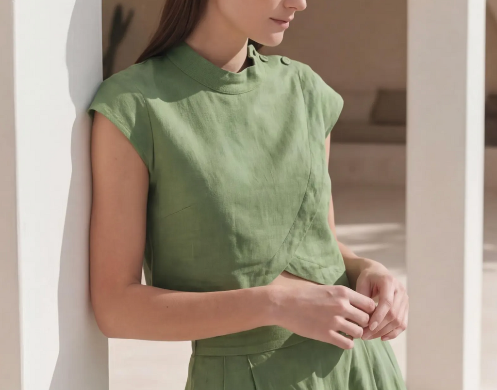 Linen Cap Sleeve Crop Top