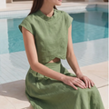 Linen Cap Sleeve Crop Top