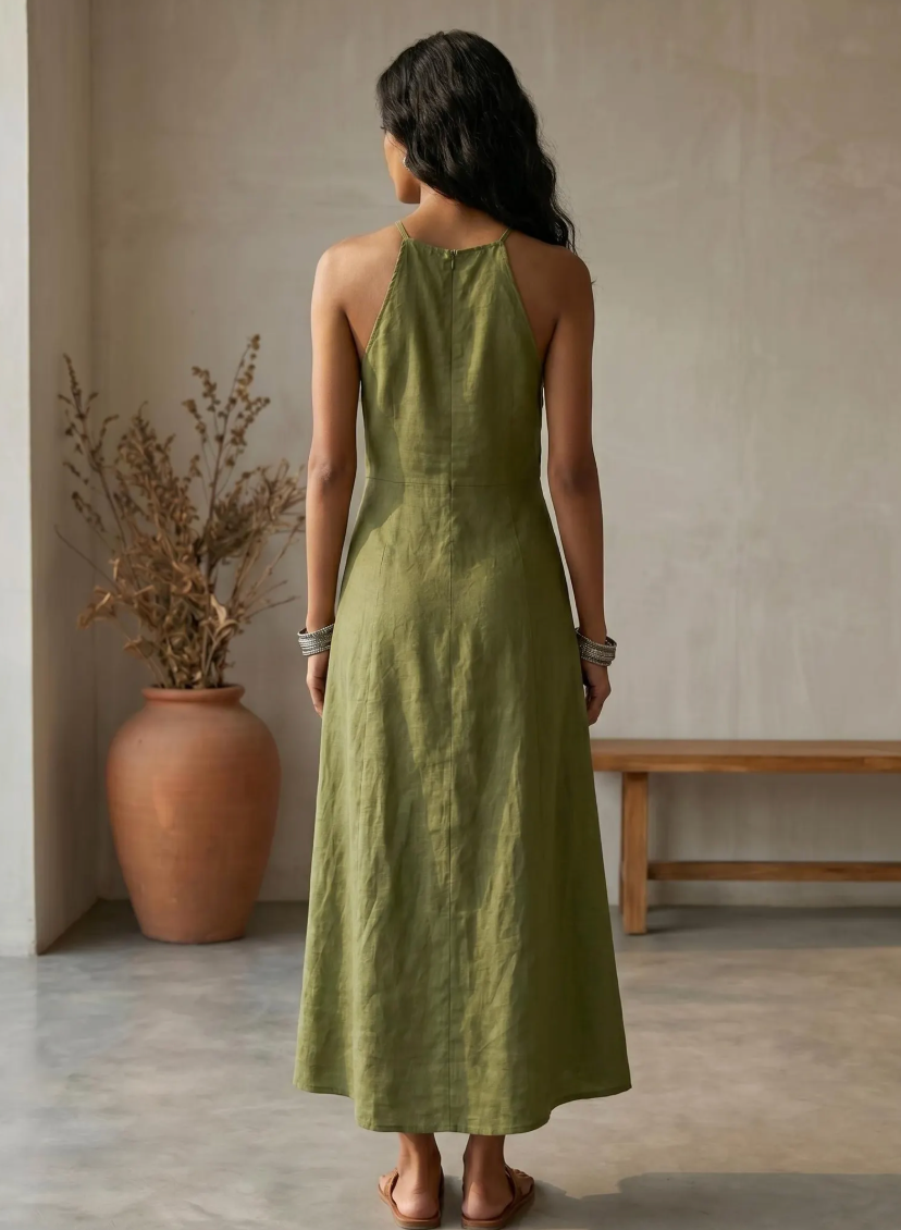 Halter Neck Linen Maxi Dress Resort Wear