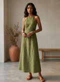 Halter Neck Linen Maxi Dress Resort Wear