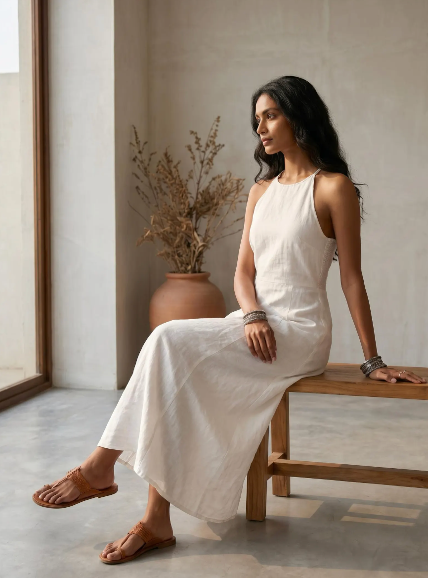 Halter Neck Linen Maxi Dress Resort Wear