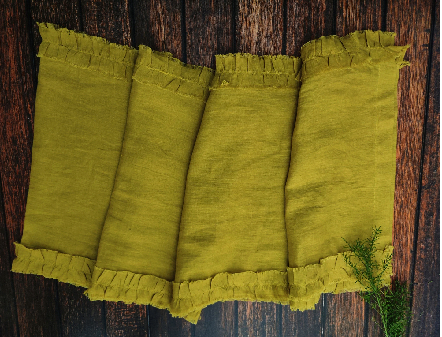 Mustard Linen Table Runner (1), Yellow Ruffled Runner, Dining Linen, 100% Pure European Linen Table Runner