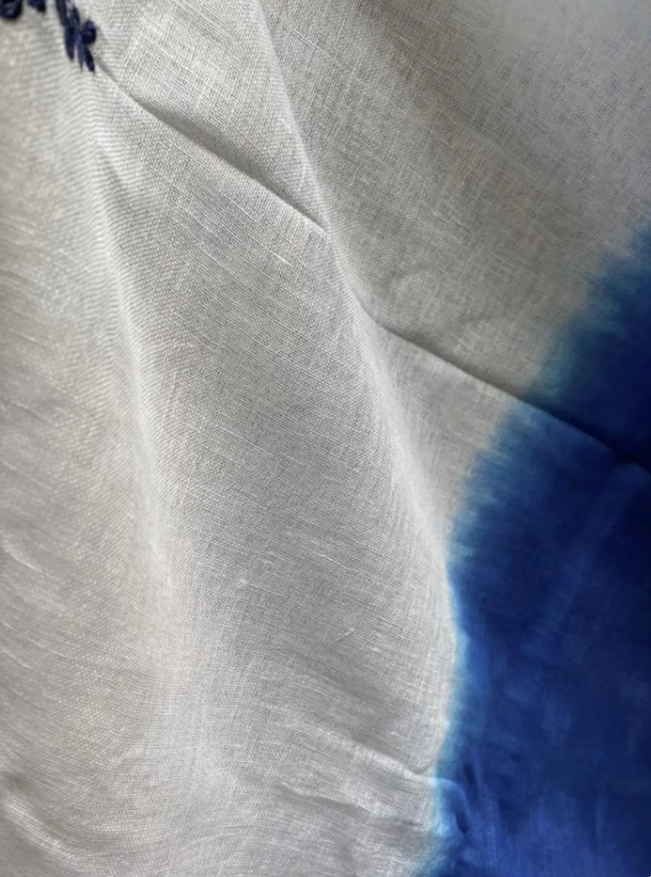 Blue embroidered lightweight linen saree