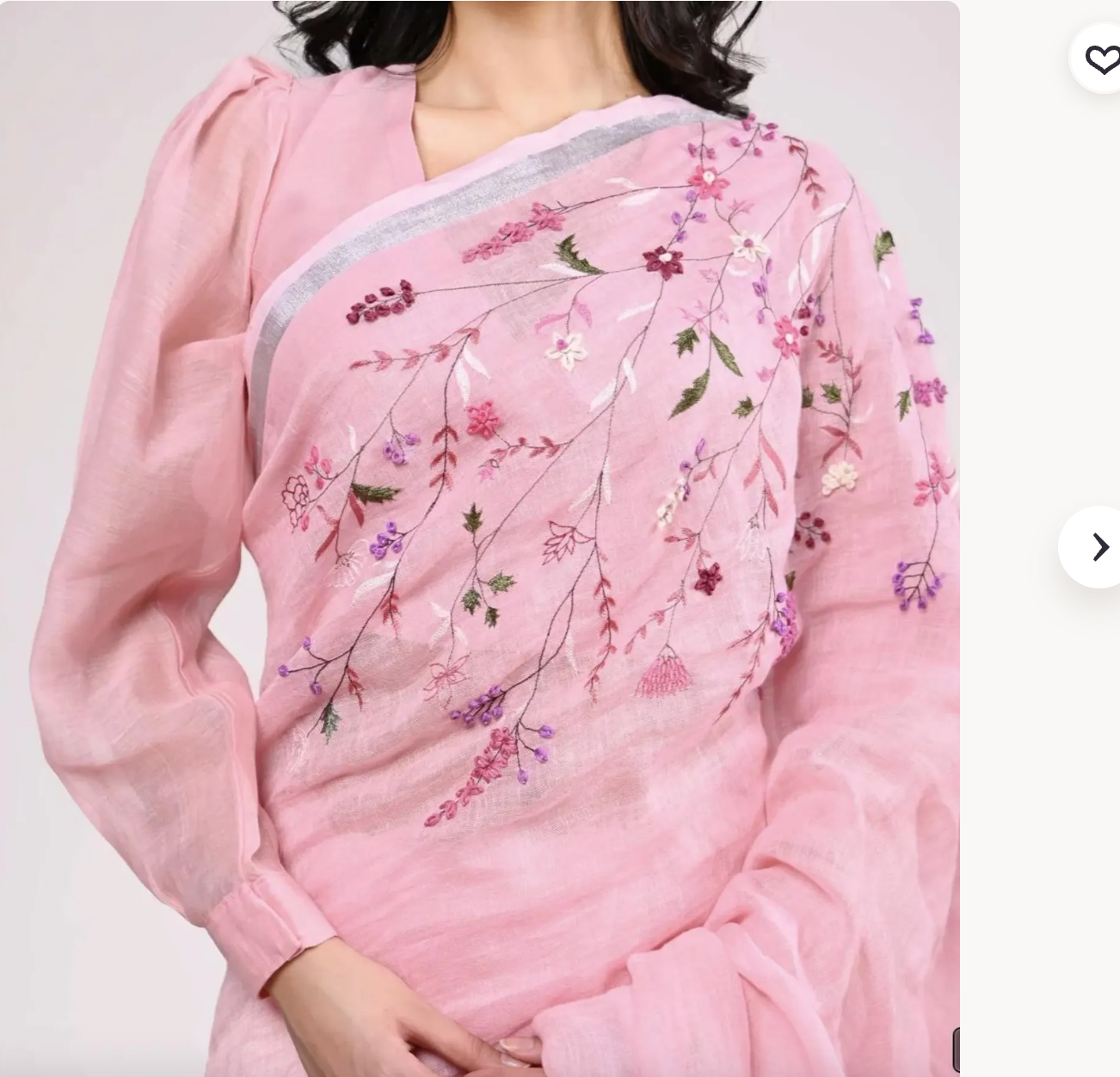 Pink embroidered lightweight linen saree
