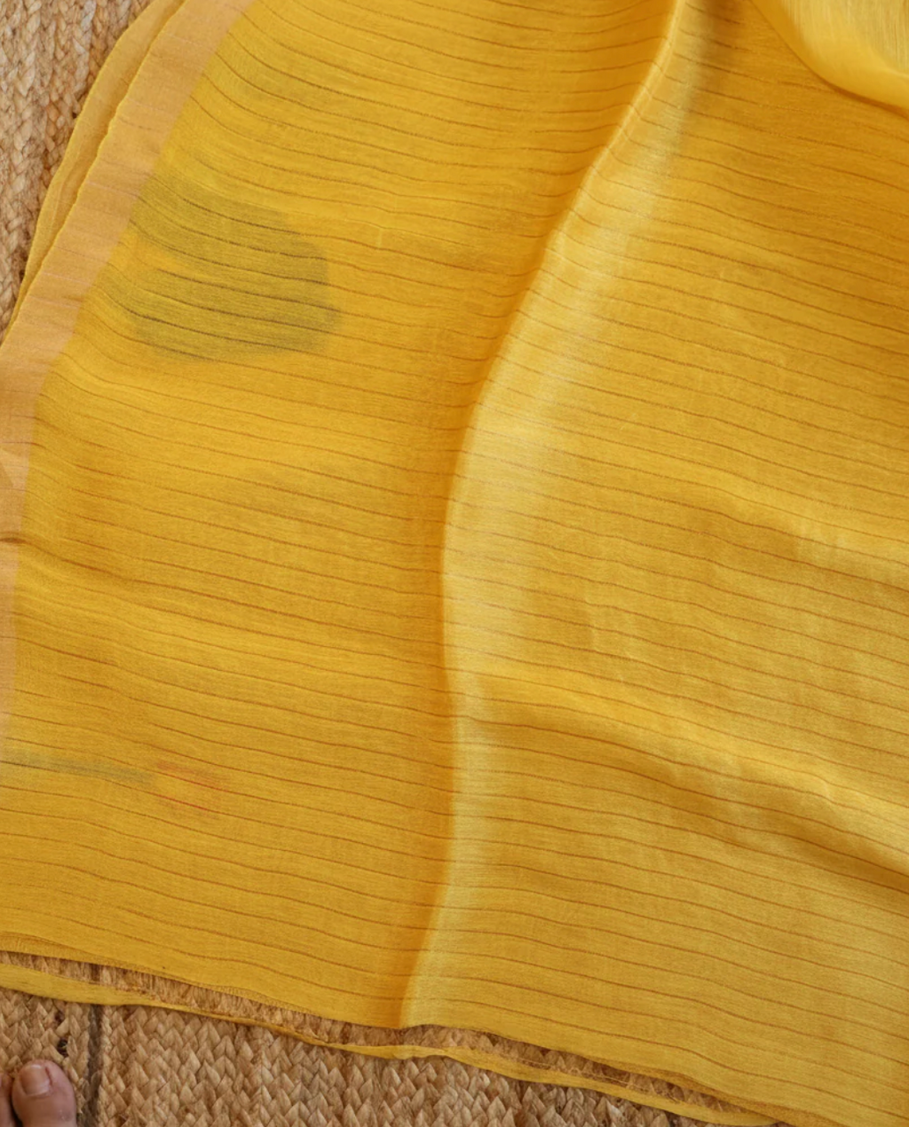Yellow jamdani weave lotus motif lightweight linen silk saree