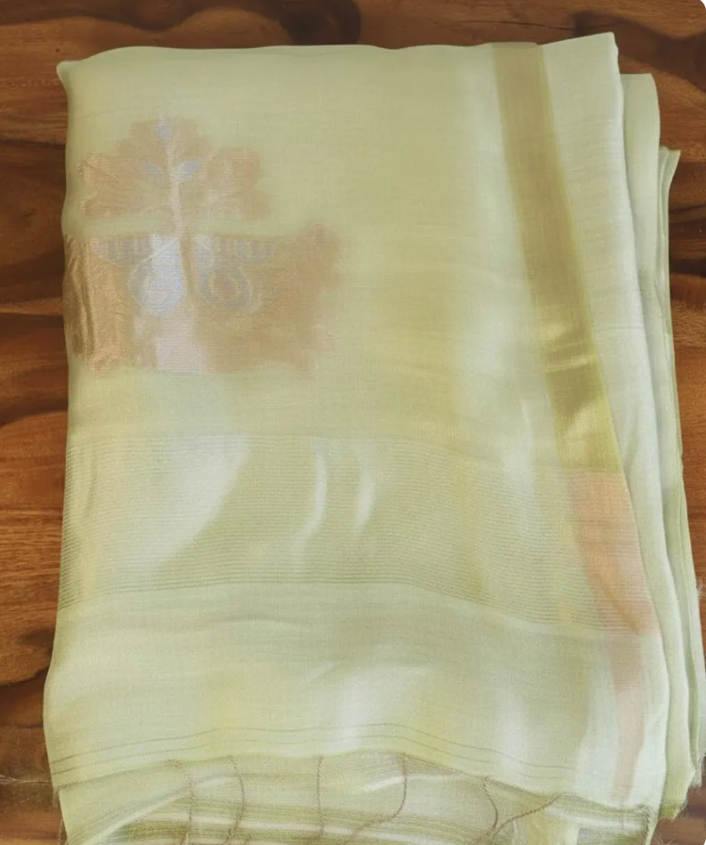 Handloom onam silk linen green west bengal jamdani saree