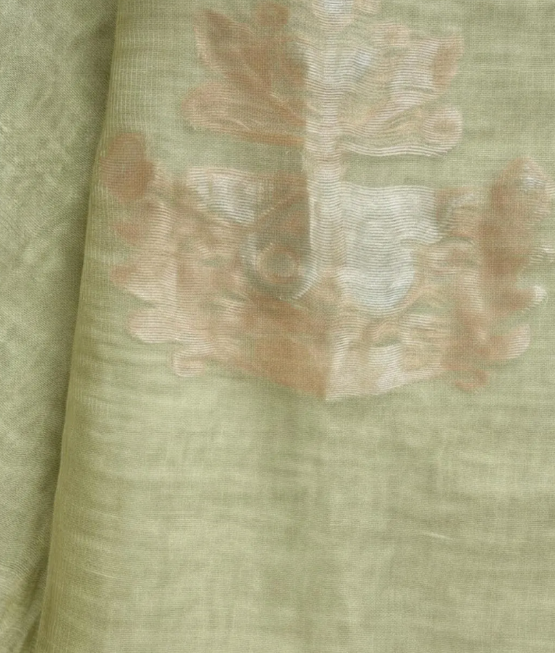 Handloom onam silk linen green west bengal jamdani saree