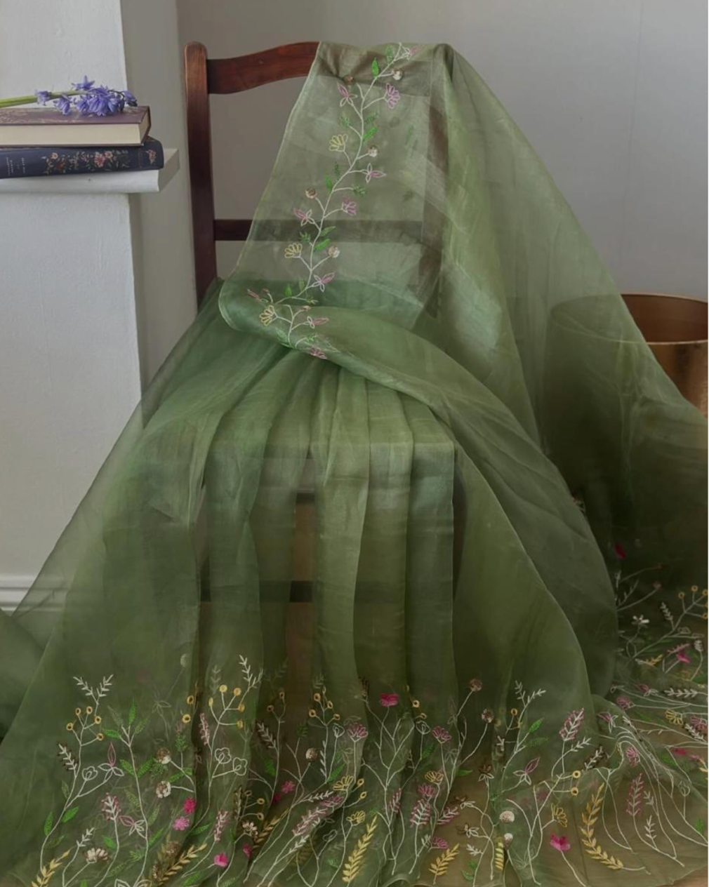 Pure organza silk embroidered festive wear lightweight soft saree