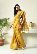 Yellow Hand Embroidered Kota Linen Saree