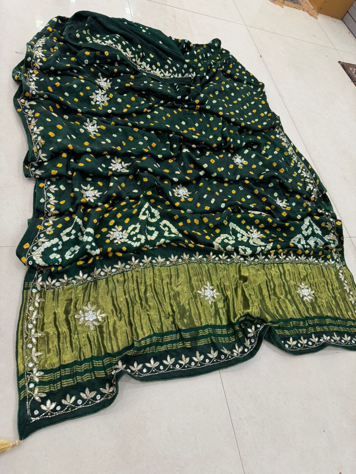 Gaji Silk Bandhani Saree with Gota Patti Hand Embroidery