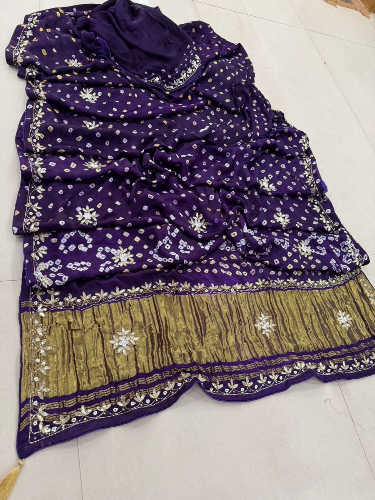 Gaji Silk Bandhani Saree with Gota Patti Hand Embroidery