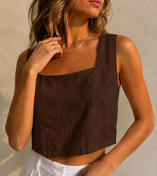 Open Back Linen Crop Top | Square Neck Summer Tank, Resort Wear
