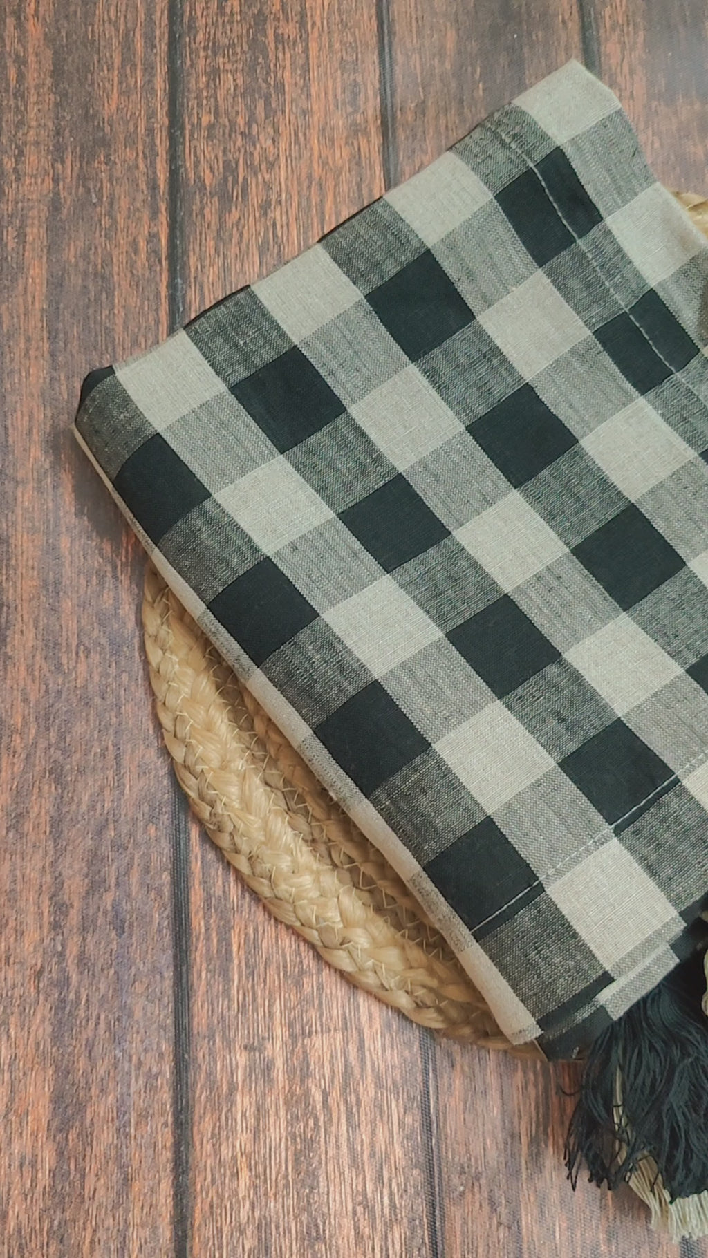 Checked Table Runner (1), Christmas table decor items with Tassels, Dining Linen, 100% Pure Belgium Linen Table Runner