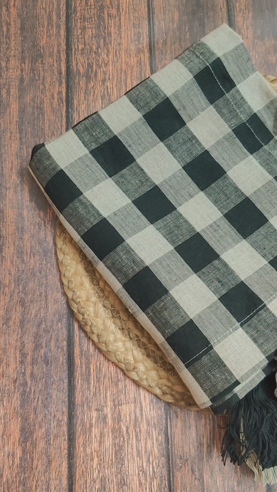 Checked Table Runner (1), Christmas table decor items with Tassels, Dining Linen, 100% Pure Belgium Linen Table Runner
