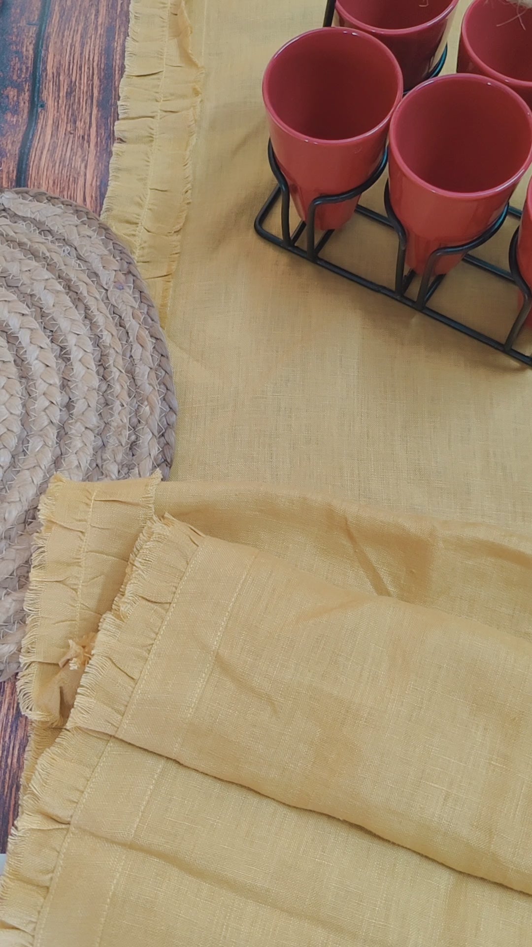 Mustard Linen Table Runner (1), Yellow Ruffled Runner, Dining Linen, 100% Pure European Linen Table Runner