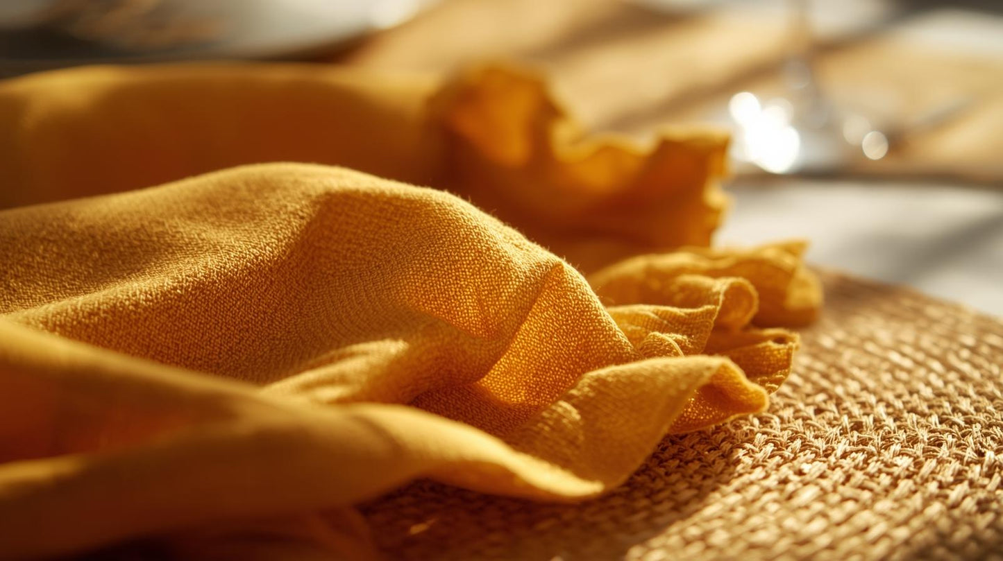 Mustard Linen Table Runner (1), Yellow Ruffled Runner, Dining Linen, 100% Pure European Linen Table Runner