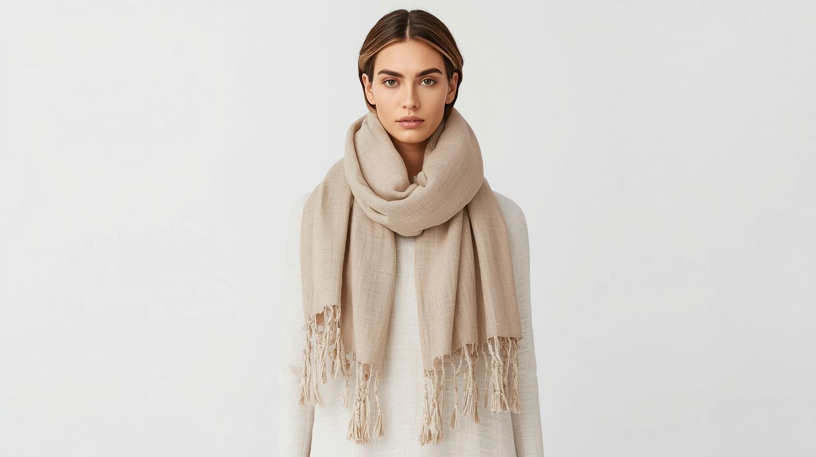 Beige Linen Scarf for Men and Women, gifts for him her
