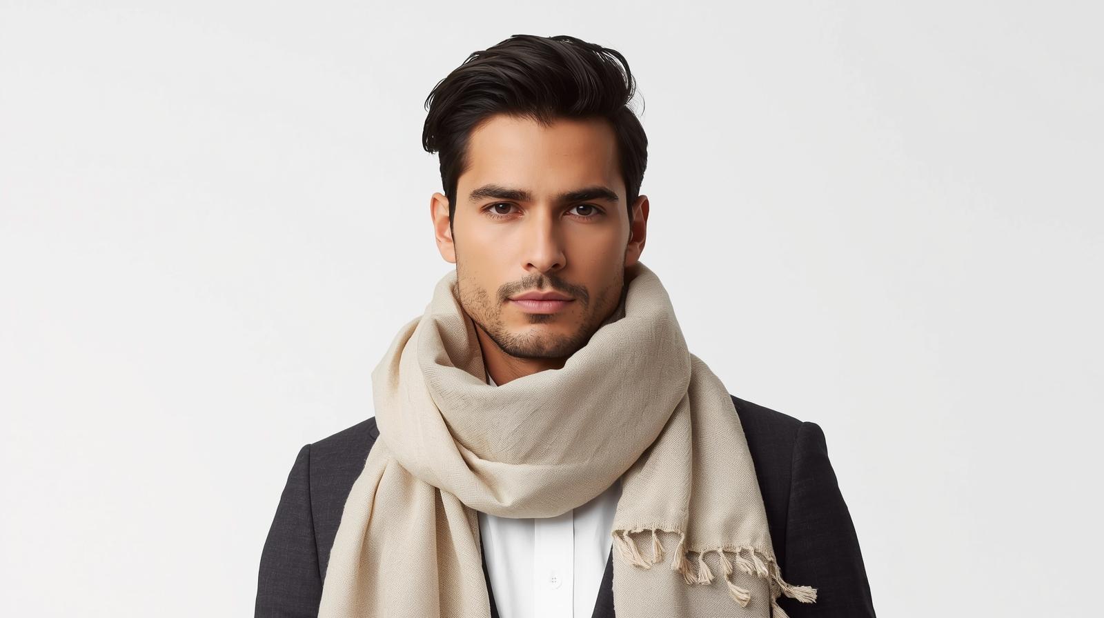 Beige Linen Scarf for Men and Women, gifts for him her