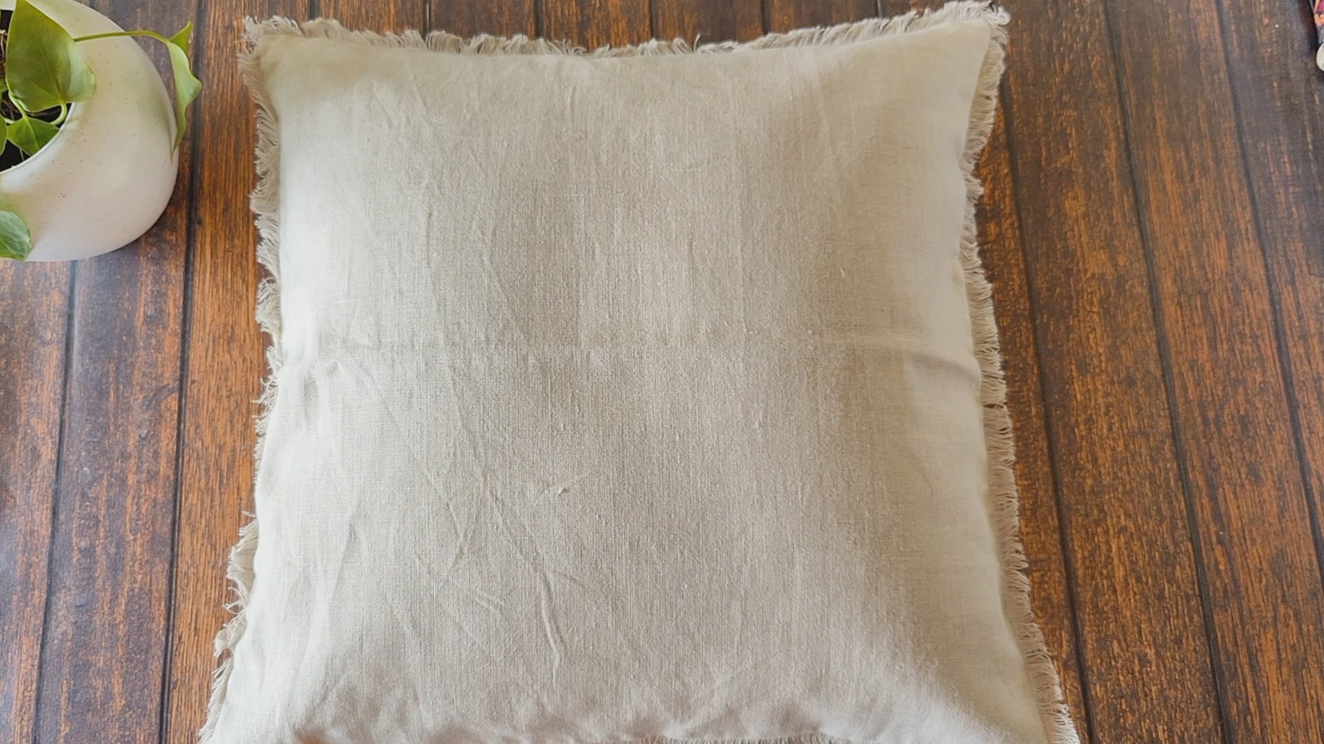 Handmade Linen Cushion Cover with Fringe – Grey