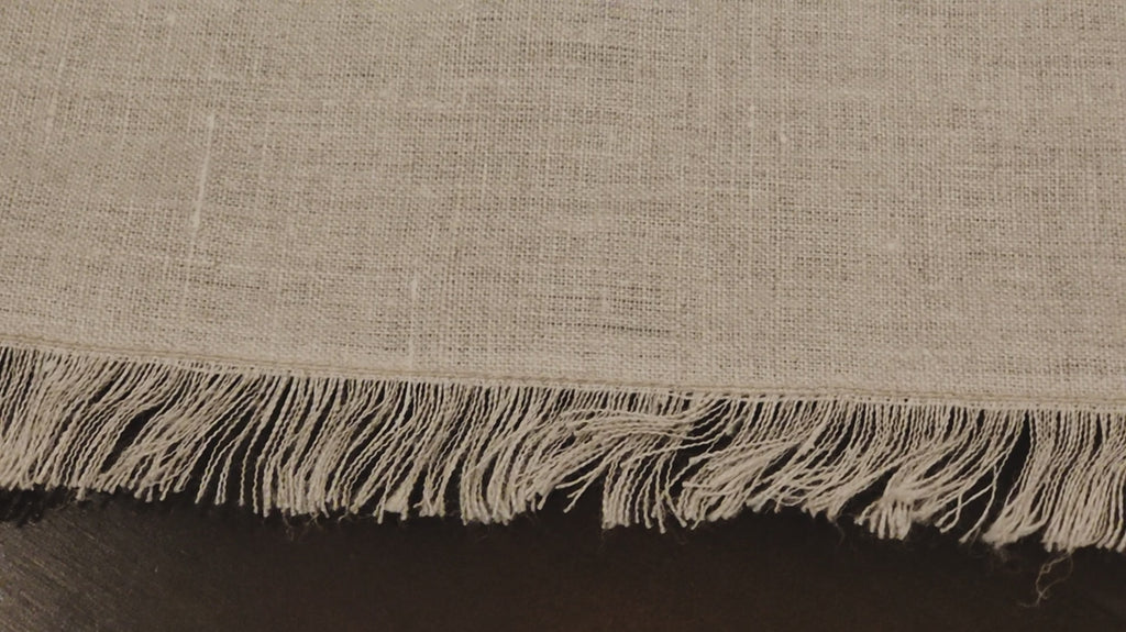 Beige Linen Table Runner with Fringe Detail