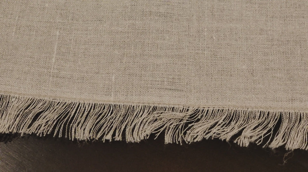 Beige Linen Table Runner with Fringe Detail