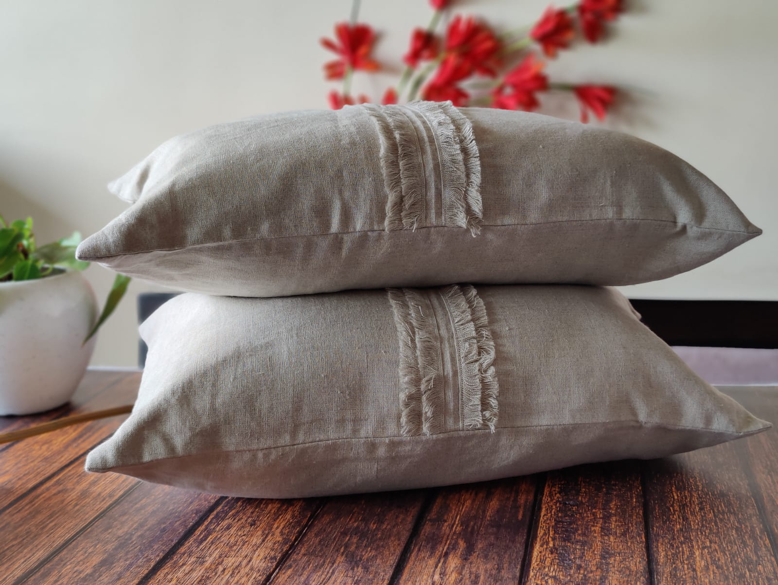 Linen Rectangle Grey Cushion Cover with Frays [12" x 20"]