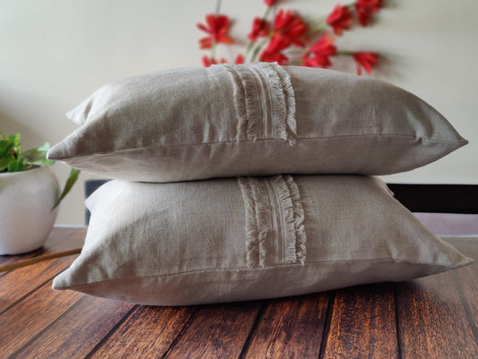 Linen Rectangle Grey Cushion Cover with Frays [12" x 20"]