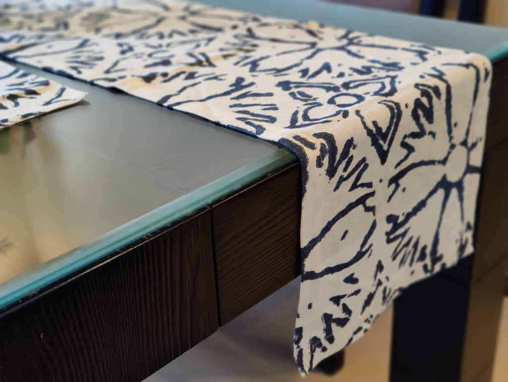Blue & White Printed Linen Table Set – Runner & Placemats
