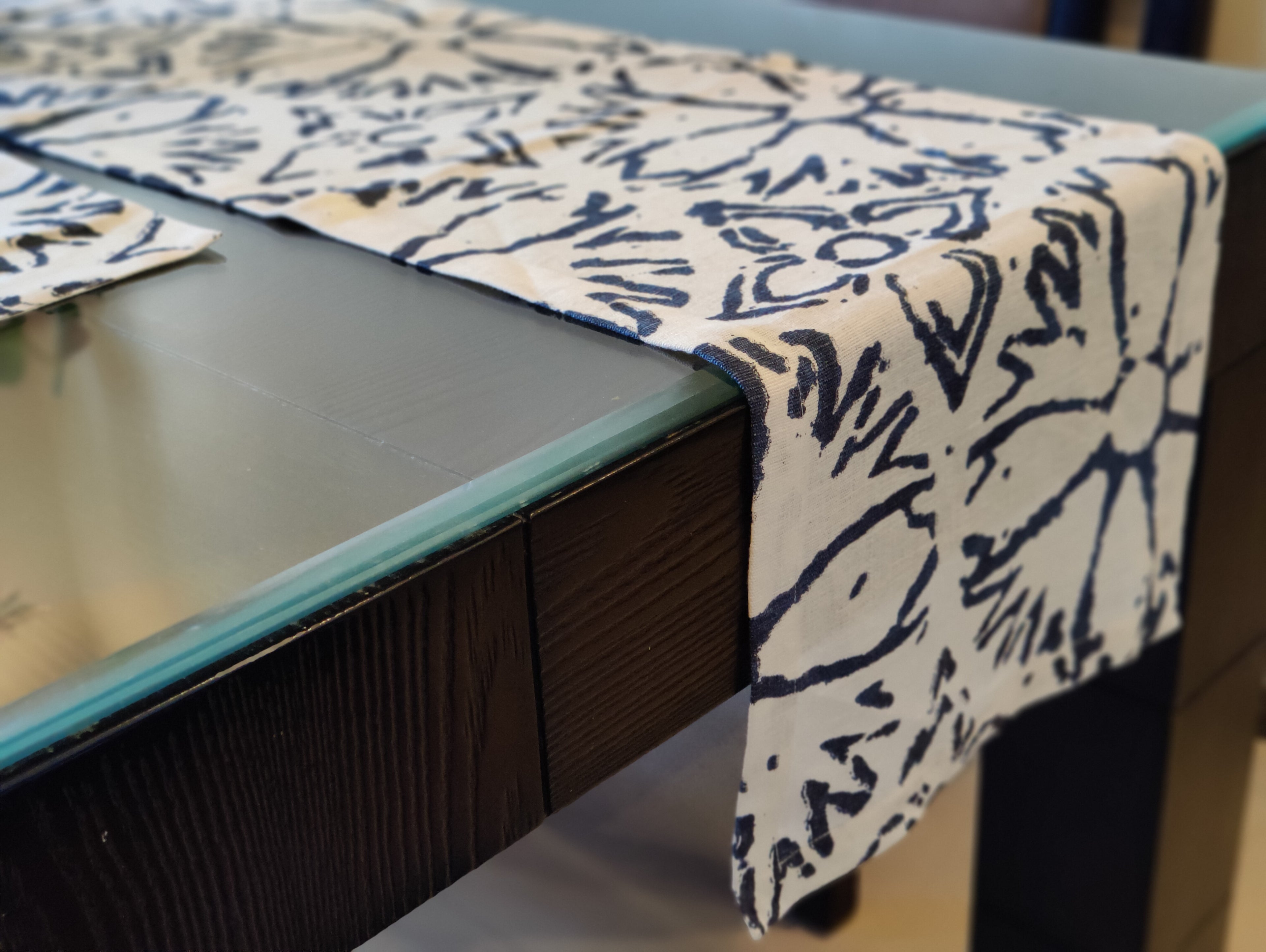 Blue & White Printed Linen Table Set – Runner & Placemats