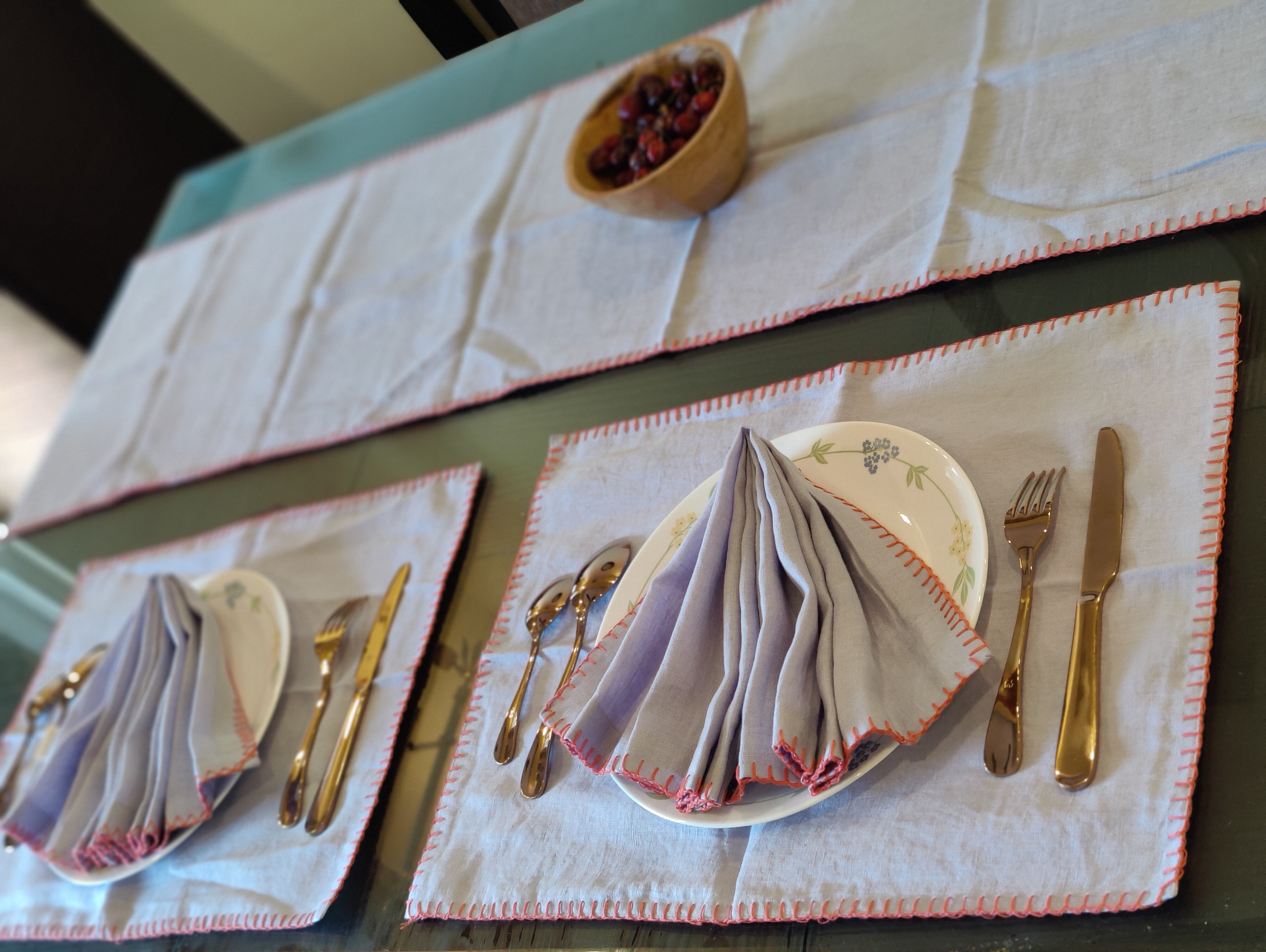 Lavender Embroidered Linen Table Linen Set – Runner, Napkins & Placemats