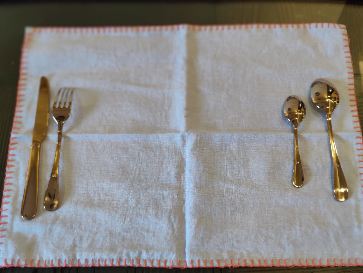 Table Linen Set, Table Runner (1), Napkins (4), TableMat (4), Lavender Hand Embroidered / Side Embellished / Dining Linen Set