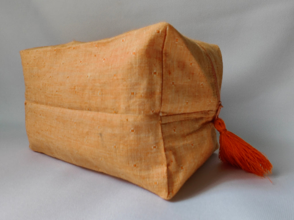 Tangerine Orange Linen Travel Pouch, Linen stationary pouch