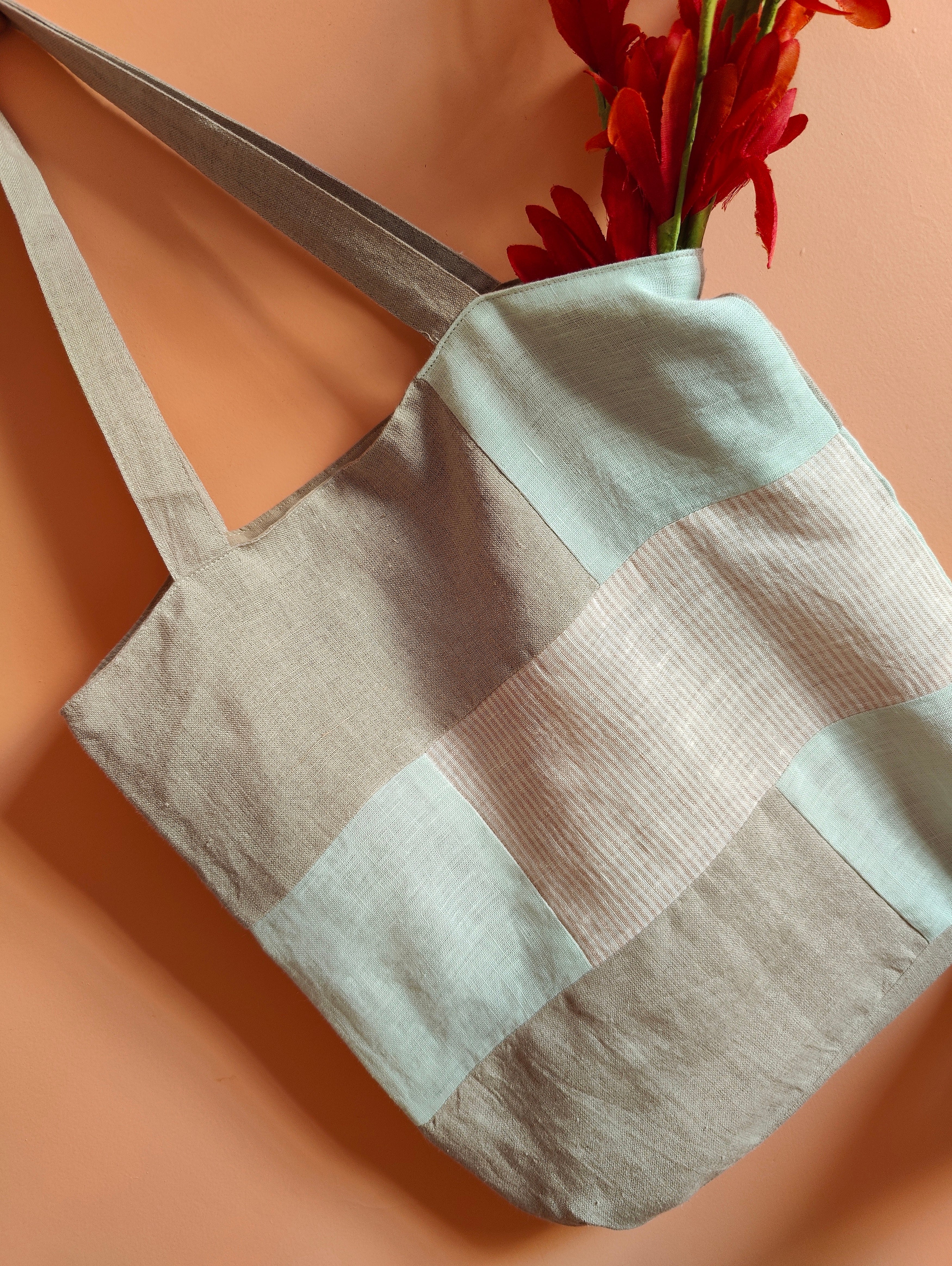 Patchwork Linen Tote Bag – Grocery & Shopping Bag