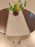 Beige Linen Table Runner with Fringe Detail