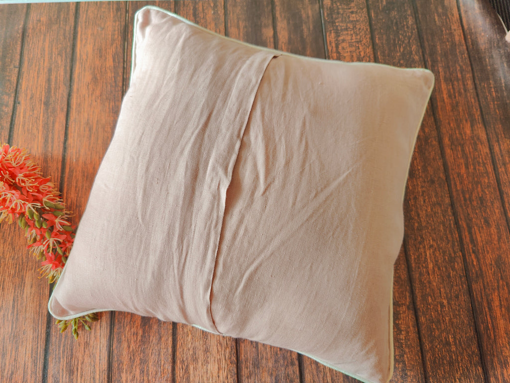 Pink Hand-Embroidered Floral Linen Cushion Cover