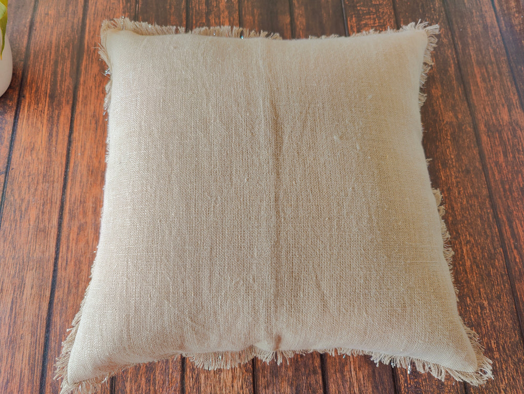 Handmade Linen Cushion Cover with Fringe – Grey