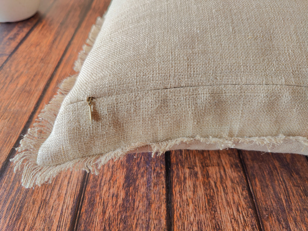 Handmade Linen Cushion Cover with Fringe – Grey
