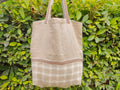 Brown & Beige Patchwork Linen Tote Bag