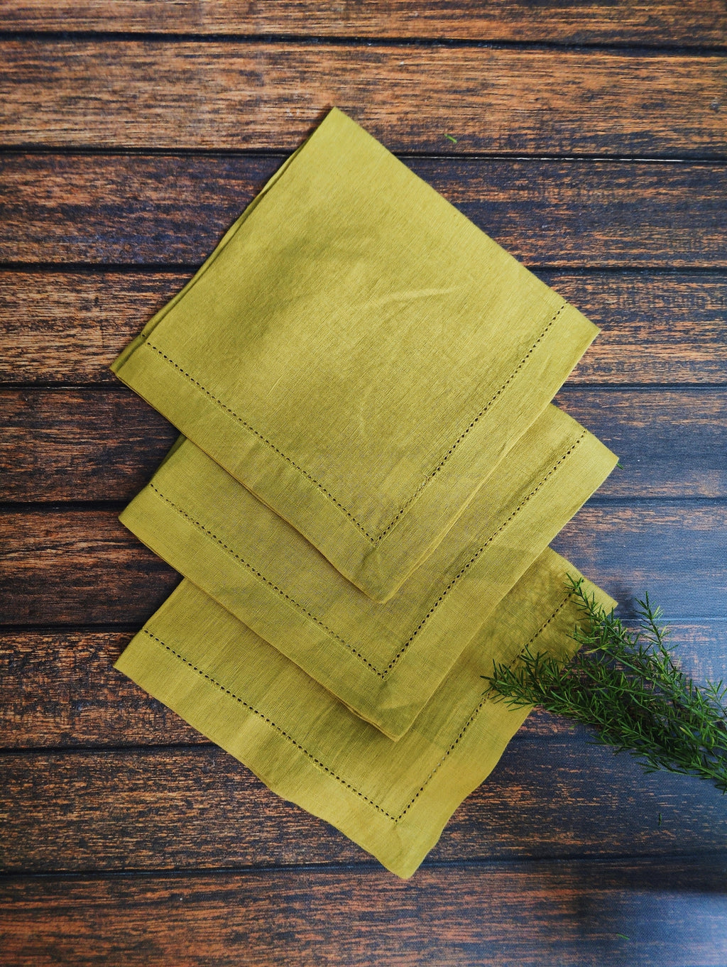 Mustard Yellow Linen Napkins with Picot Edge (Set of 2)