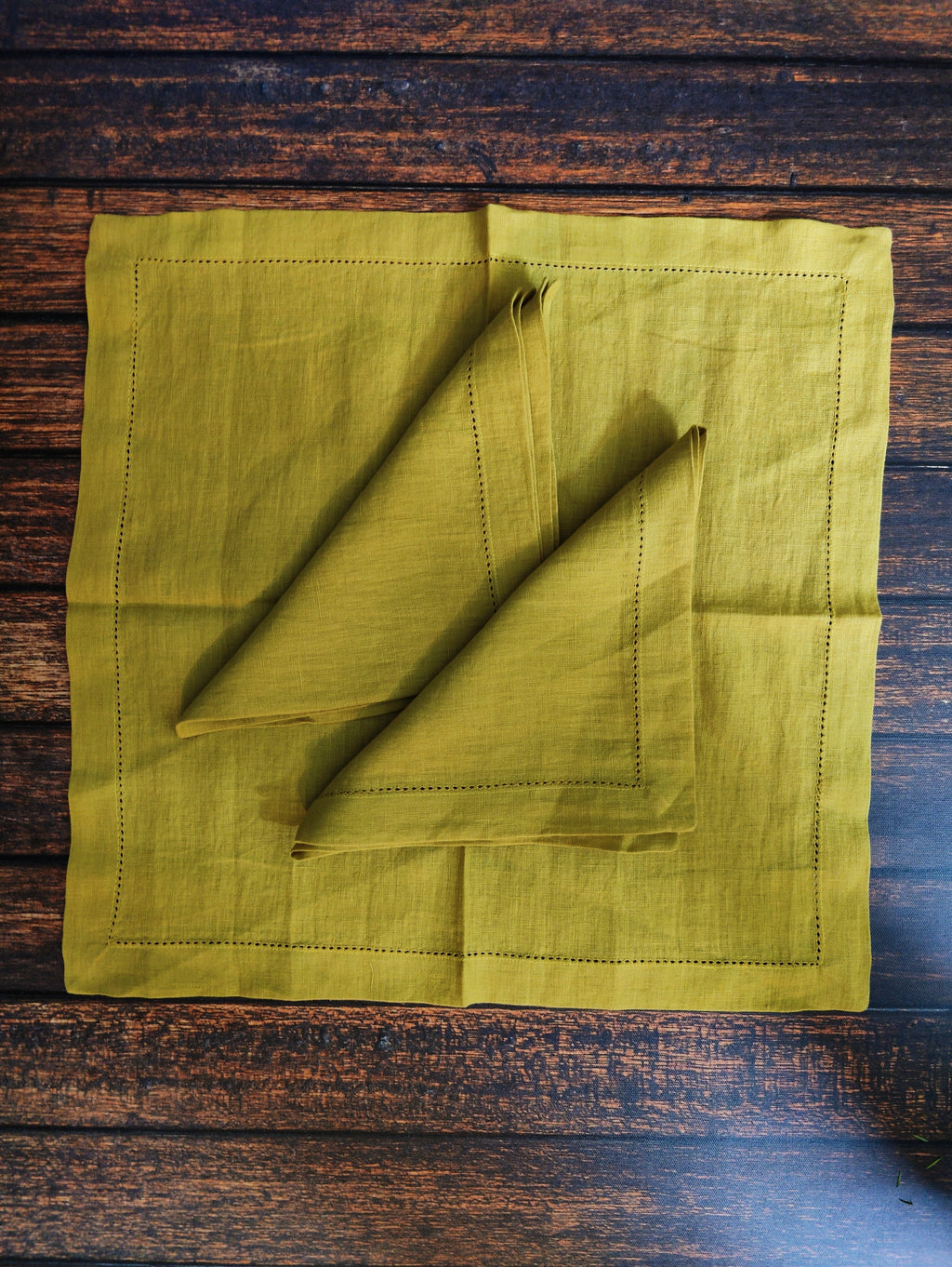 Mustard Yellow Linen Napkins with Picot Edge (Set of 2)