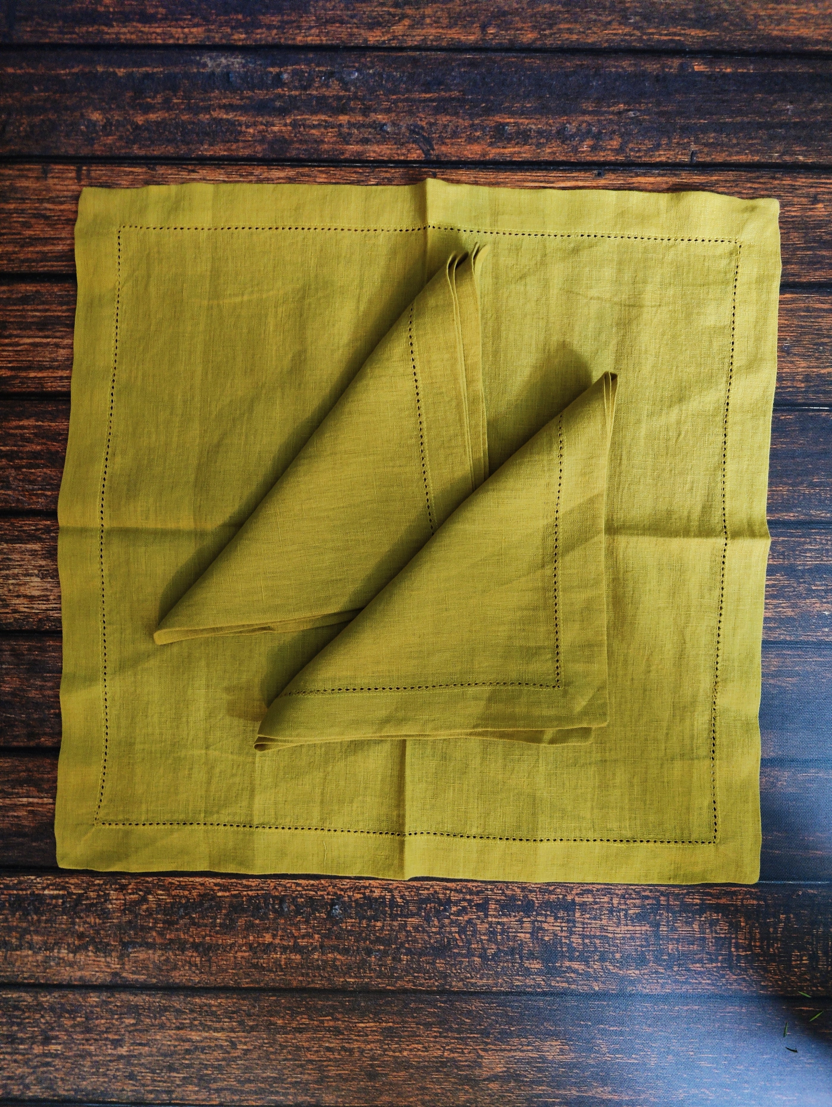 Mustard Yellow Linen Napkins with Picot Edge (Set of 2)
