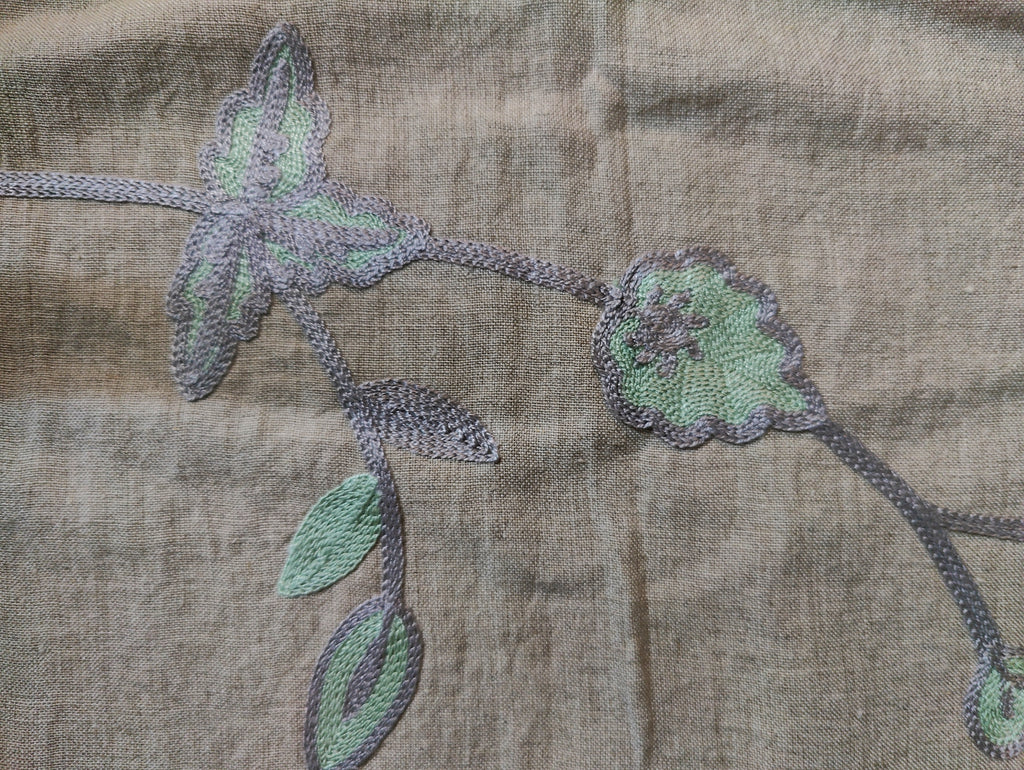 Hand-Embroidered Natural Linen Table Runner