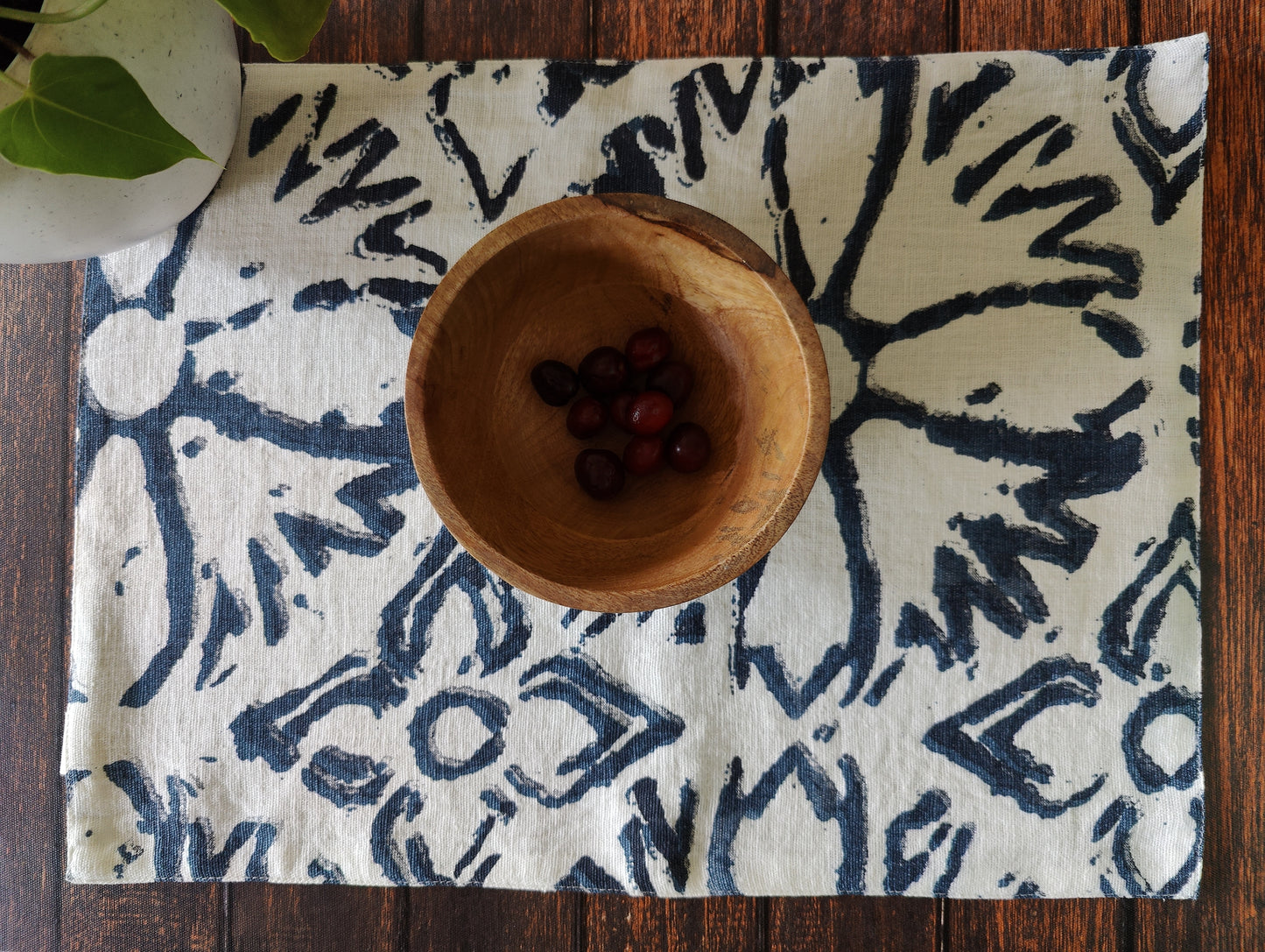 Linen Table Placemat Set of 2 / With Lining / Blue Block Print / Dining Linen / 100% Pure European Linen Table Tablemats