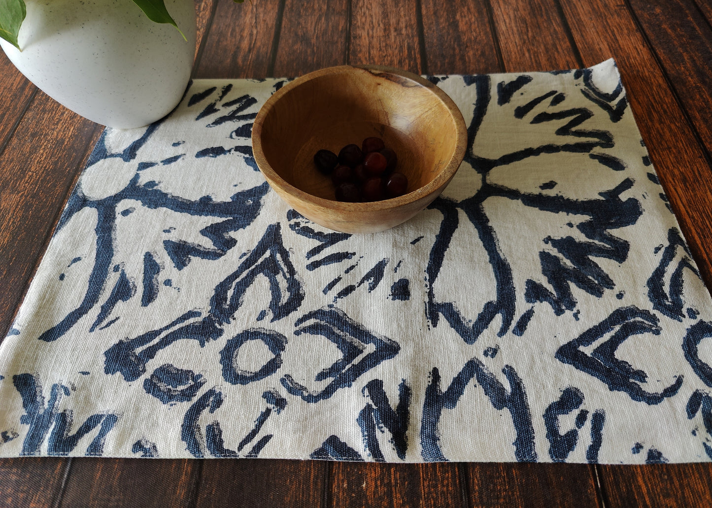 Linen Table Placemat Set of 2 / With Lining / Blue Block Print / Dining Linen / 100% Pure European Linen Table Tablemats