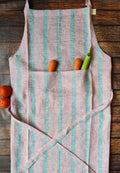 Pinafore Linen Apron with Pocket – Pink & Blue Stripe